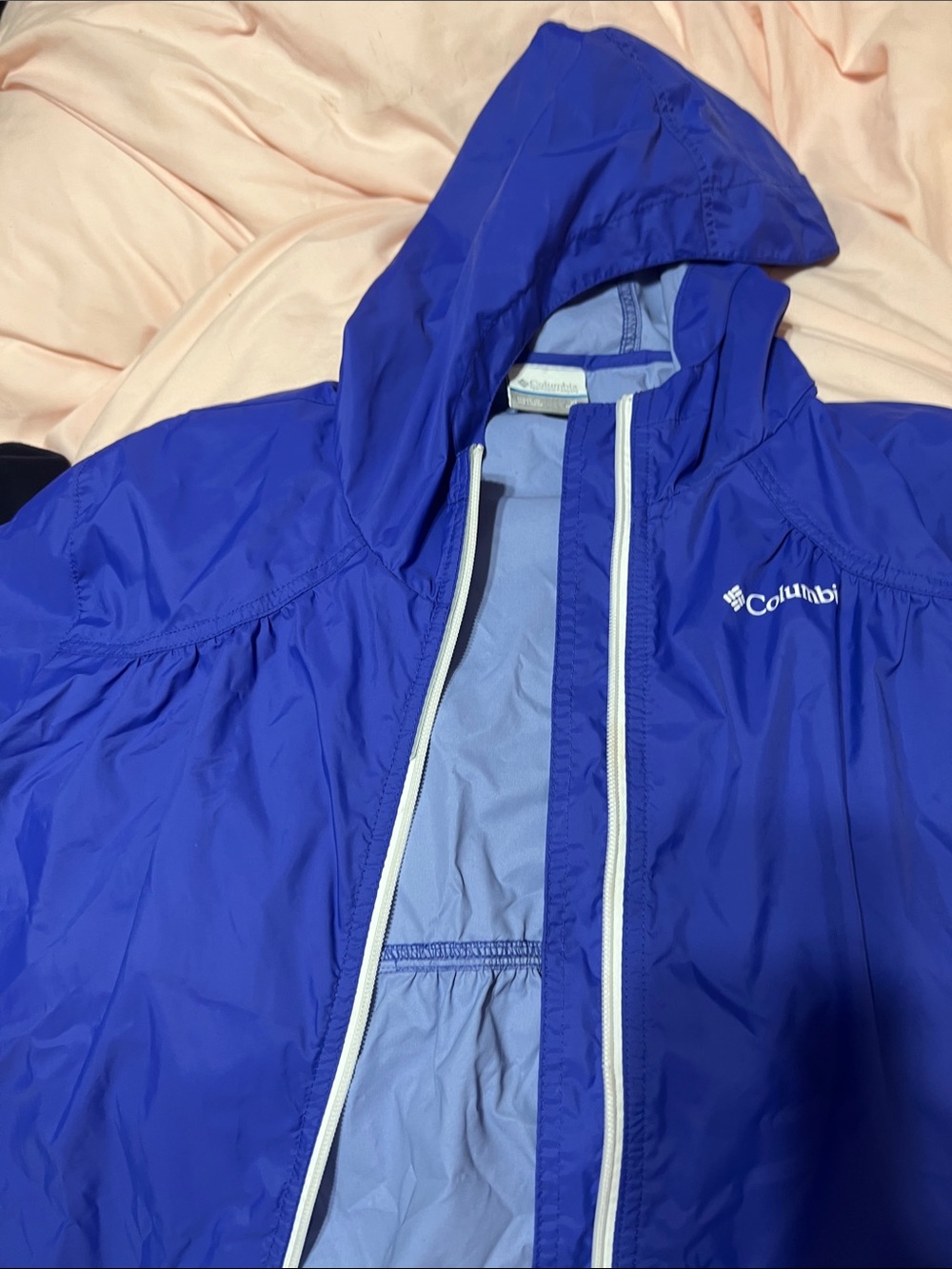 Columbia Blue Hooded Windbreaker with White Trim